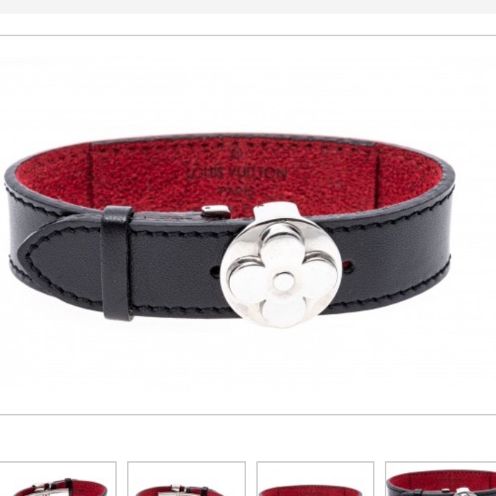 Louis Vuitton Black Leather Flower Bracelet.